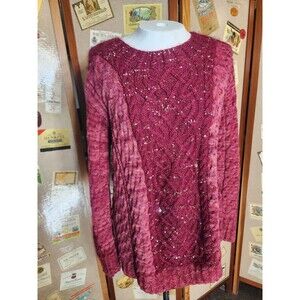 Cable Knit Sweater Maroon Silver Shimmer Unbranded